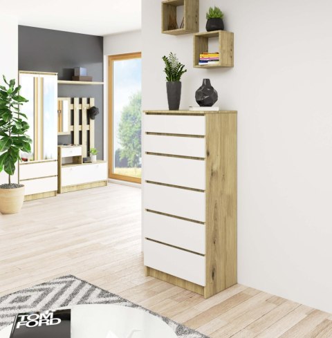 KOMODA K60 6SZ CLP PK DĄB ARTISAN / BIAŁY