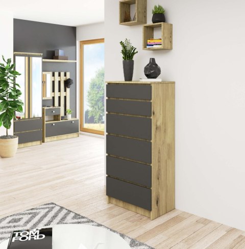 KOMODA K60 6SZ CLP PK DĄB ARTISAN / SZARY
