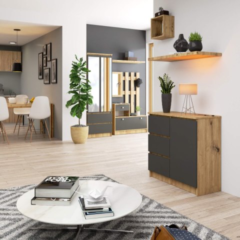 KOMODA K80 JERRY 1D 3SZ PK DĄB ARTISAN / GRAFIT SZARY