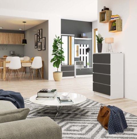 Komoda do salonu K 60 cm 4 szuflady - biała-grafit szary