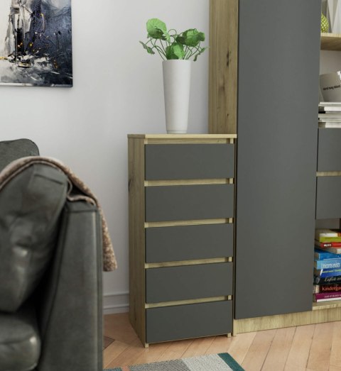 KOMODA CL5 PK DĄB ARTISAN / SZARA