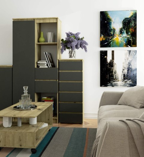 KOMODA CL6 PK DĄB ARTISAN / SZARA