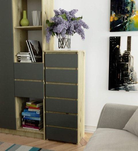 KOMODA CL6 PK DĄB ARTISAN / SZARA