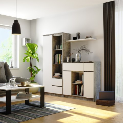 KOMODA K100 2D 3SZ 1P PK BETON / BIAŁY