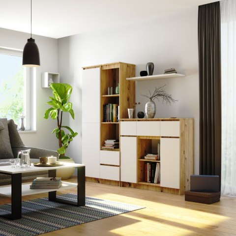 KOMODA K100 2D 3SZ 1P PK DĄB ARTISAN / BIAŁY