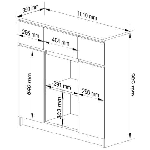 KOMODA K100 2D 3SZ 1P PK DĄB SONOMA / BIAŁY
