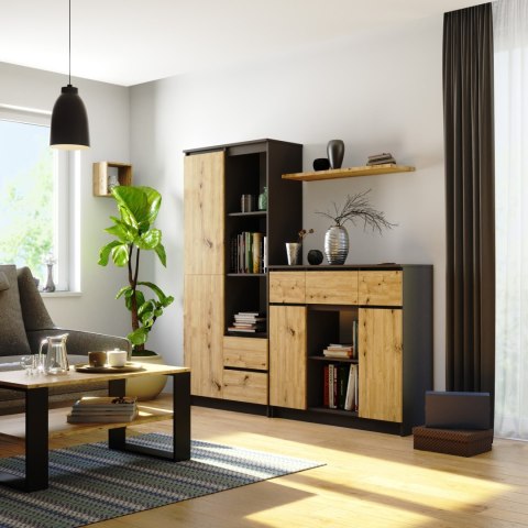 KOMODA K100 2D 3SZ 1P PK GRAFIT SZARY / DĄB ARTISAN