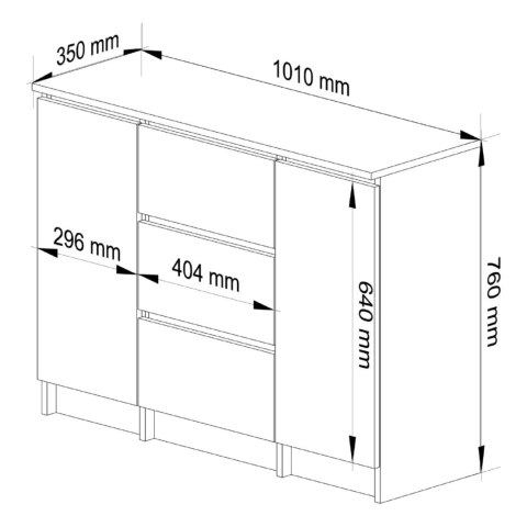 KOMODA K100 2D 3SZ PK DĄB SONOMA / BIAŁY