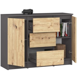 KOMODA K100 2D 3SZ PK GRAFIT SZARY / DĄB ARTISAN