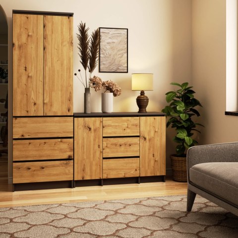 KOMODA K100 2D 3SZ PK GRAFIT SZARY / DĄB ARTISAN