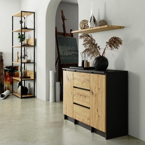 KOMODA K100 2D 3SZ PK GRAFIT SZARY / DĄB ARTISAN