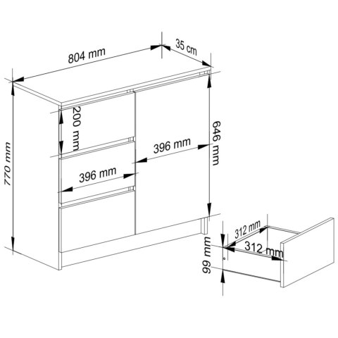 KOMODA K80 JERRY 1D 3SZ PK BIAŁA / BETON