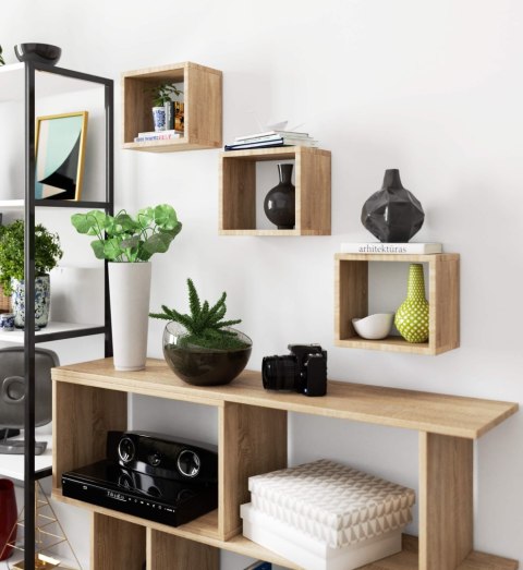 PÓŁKA ŚCIENNA K 25x25cm KOMPLET 3szt DĄB SONOMA