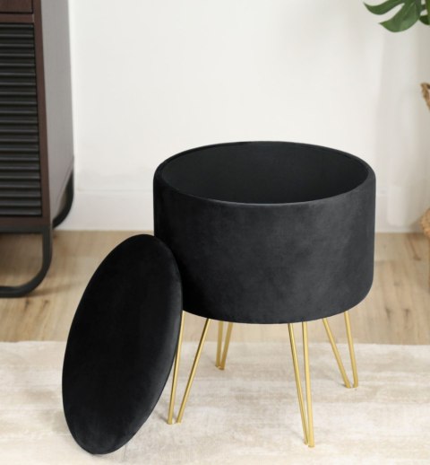 Pufa otwierana z pojemnikiem welurowa LILI Czarna