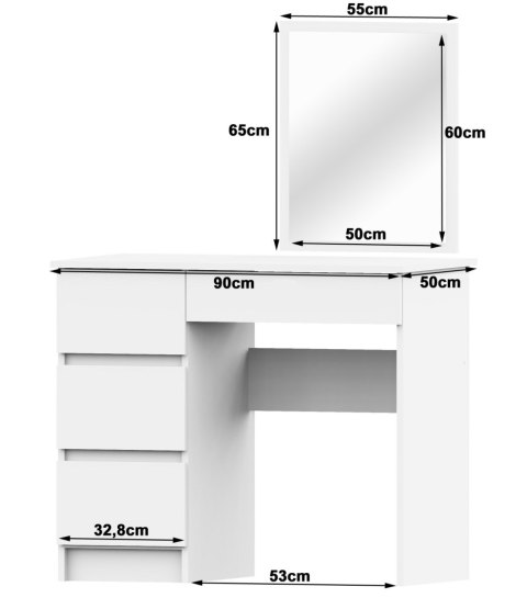 TOALETKA KOSMETYCZNA Z LUSTREM T-6/SL 500x600 LEWA PK BIAŁA