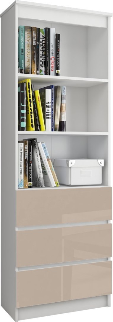 REGAŁ BIUROWY R 60 cm CLP 3 SZUFLADY 2 PÓŁKI BIAŁY / CAPPUCCINO POŁYSK