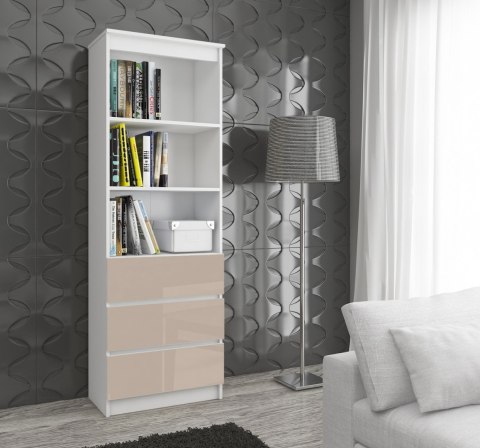 REGAŁ BIUROWY R 60 cm CLP 3 SZUFLADY 2 PÓŁKI BIAŁY / CAPPUCCINO POŁYSK