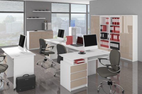 REGAŁ BIUROWY R 60 cm CLP 3 SZUFLADY 2 PÓŁKI BIAŁY / CAPPUCCINO POŁYSK