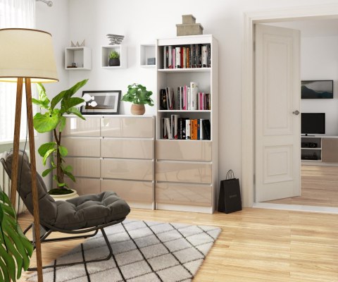 REGAŁ BIUROWY R 60 cm CLP 3 SZUFLADY 2 PÓŁKI BIAŁY / CAPPUCCINO POŁYSK