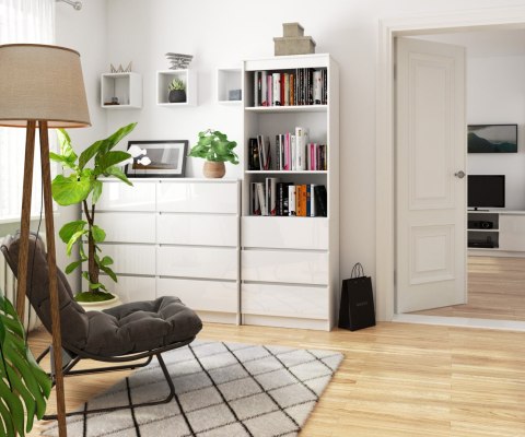 REGAŁ BIUROWY R 60 cm CLP 3 SZUFLADY 2 PÓŁKI PK BIAŁY / BIAŁY POŁYSK