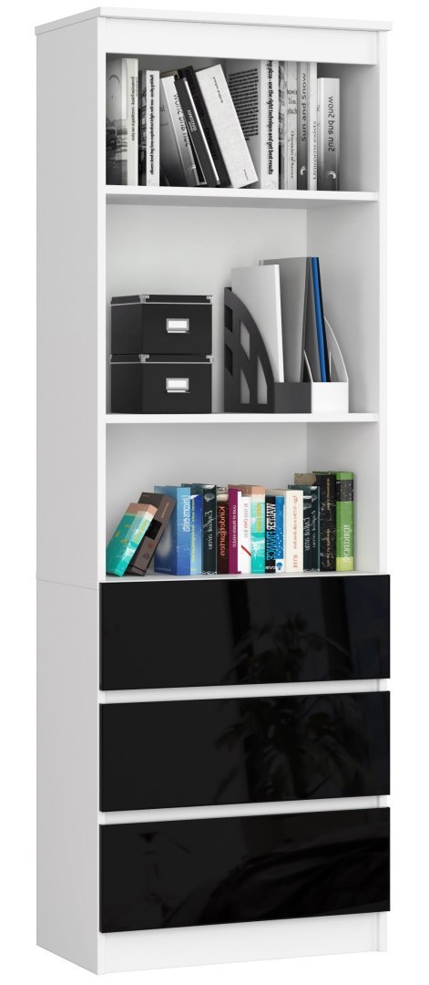 REGAŁ BIUROWY R 60 cm CLP 3 SZUFLADY 2 PÓŁKI PK BIAŁY / CZARNY POŁYSK