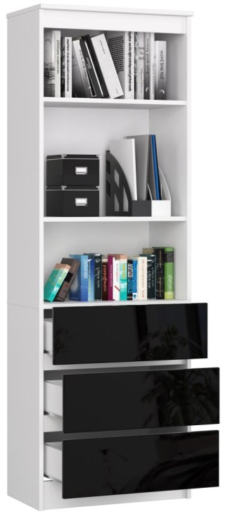 REGAŁ BIUROWY R 60 cm CLP 3 SZUFLADY 2 PÓŁKI PK BIAŁY / CZARNY POŁYSK