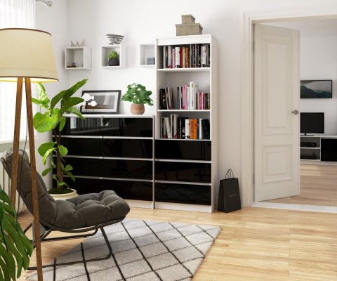 REGAŁ BIUROWY R 60 cm CLP 3 SZUFLADY 2 PÓŁKI PK BIAŁY / CZARNY POŁYSK