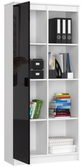 REGAŁ BIUROWY R 80 cm CLP 1 DRZWI 4 PÓŁKI BIAŁY / CZARNY POŁYSK