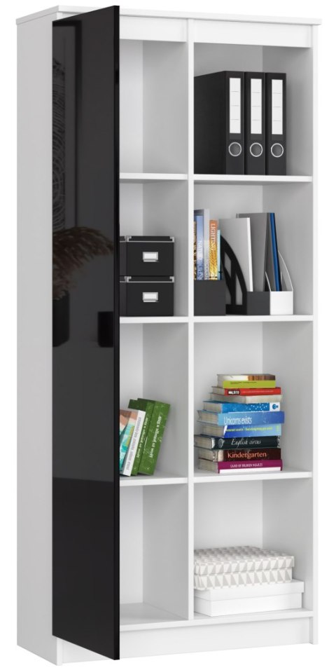 REGAŁ BIUROWY R 80 cm CLP 1 DRZWI 4 PÓŁKI BIAŁY / CZARNY POŁYSK