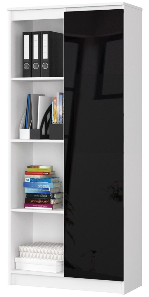 REGAŁ BIUROWY R 80 cm CLP 1 DRZWI 4 PÓŁKI BIAŁY / CZARNY POŁYSK