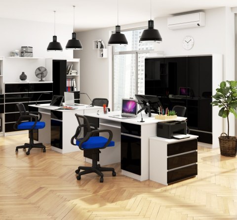 REGAŁ BIUROWY R 80 cm CLP 1 DRZWI 4 PÓŁKI BIAŁY / CZARNY POŁYSK