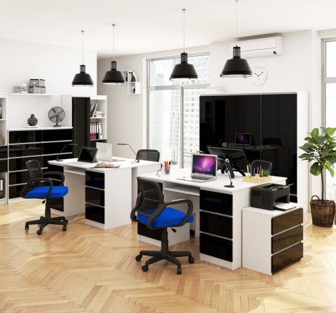 REGAŁ BIUROWY R 80 cm CLP 1 DRZWI 4 PÓŁKI BIAŁY / CZARNY POŁYSK