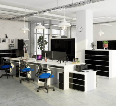 REGAŁ BIUROWY R 80 cm CLP 1 DRZWI 4 PÓŁKI BIAŁY / CZARNY POŁYSK