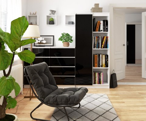 REGAŁ BIUROWY R 80 cm CLP 1 DRZWI 4 PÓŁKI BIAŁY / CZARNY POŁYSK