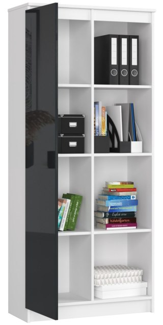 REGAŁ BIUROWY R 80 cm CLP 1 DRZWI 4 PÓŁKI BIAŁY / GRAFIT POŁYSK