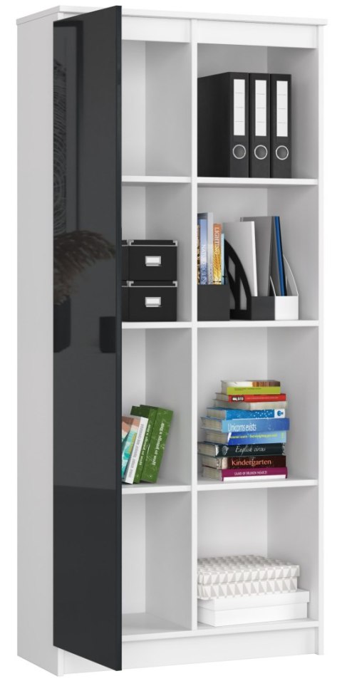 REGAŁ BIUROWY R 80 cm CLP 1 DRZWI 4 PÓŁKI BIAŁY / GRAFIT POŁYSK