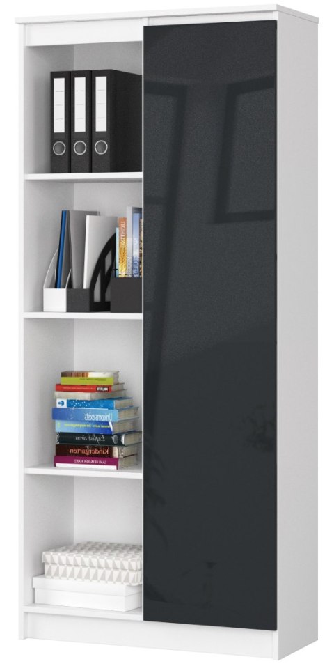 REGAŁ BIUROWY R 80 cm CLP 1 DRZWI 4 PÓŁKI BIAŁY / GRAFIT POŁYSK