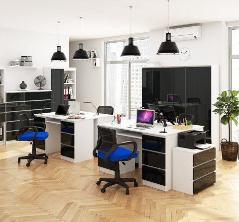 REGAŁ BIUROWY R 80 cm CLP 1 DRZWI 4 PÓŁKI BIAŁY / GRAFIT POŁYSK