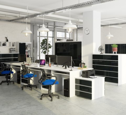 REGAŁ BIUROWY R 80 cm CLP 1 DRZWI 4 PÓŁKI BIAŁY / GRAFIT POŁYSK