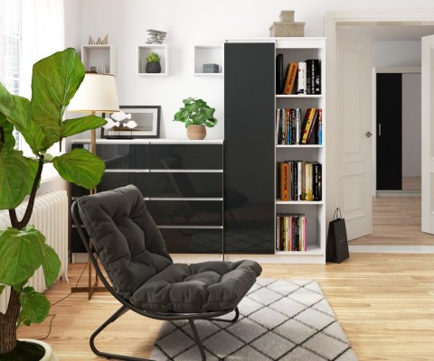 REGAŁ BIUROWY R 80 cm CLP 1 DRZWI 4 PÓŁKI BIAŁY / GRAFIT POŁYSK