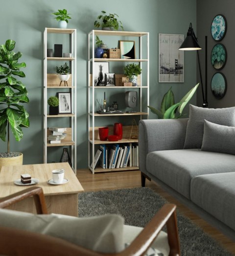 REGAŁ METALOWY LOFT 400 BIAŁY/DĄB SONOMA