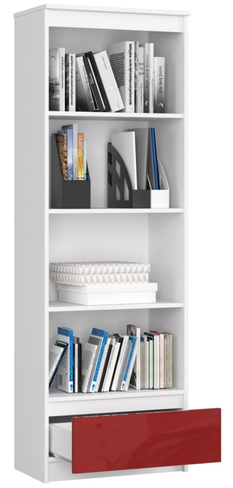 REGAŁ R 60 cm CLP 1 SZUFLADA 4 PÓŁKI BIAŁY / CZERWONY POŁYSK