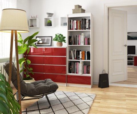 REGAŁ R 60 cm CLP 1 SZUFLADA 4 PÓŁKI BIAŁY / CZERWONY POŁYSK