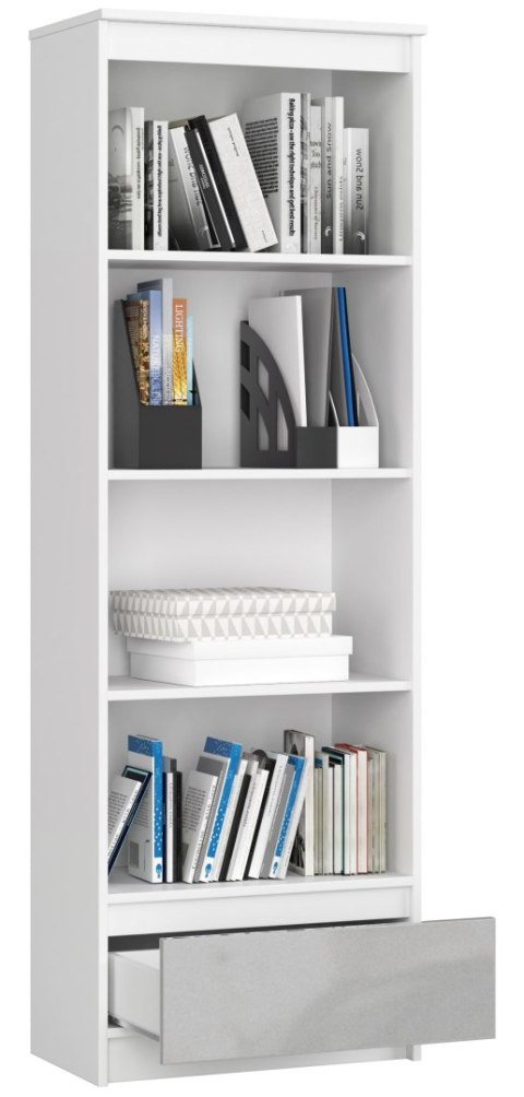 REGAŁ R 60 cm CLP 1 SZUFLADA 4 PÓŁKI BIAŁY / METALIK POŁYSK