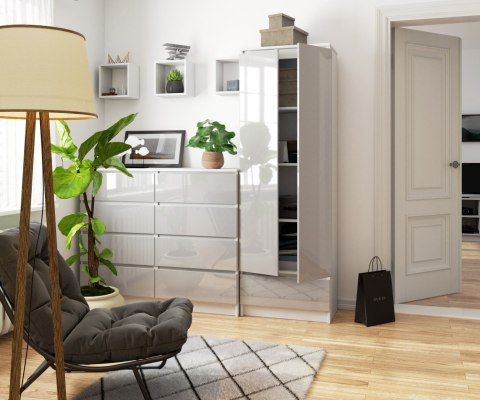 REGAŁ R 60 cm CLP 1 SZUFLADA 4 PÓŁKI BIAŁY / METALIK POŁYSK