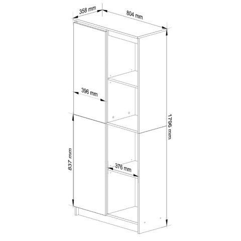REGAŁ R80 1D 4P CLP DĄB SONOMA / BIAŁY