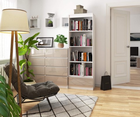 Regał R 60 cm CLP 1 szuflada 4 półki - biały-cappuccino połysk