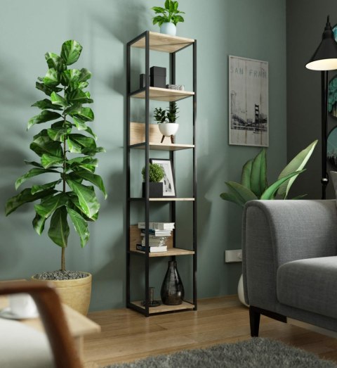 Regał loftowy metalowy 40 cm - czarny-dąb sonoma - 6 półek