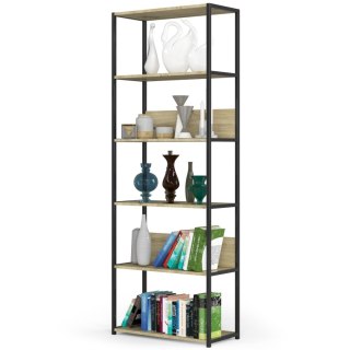 Regał loftowy metalowy 70 cm - czarny-dąb artisan - 6 półek