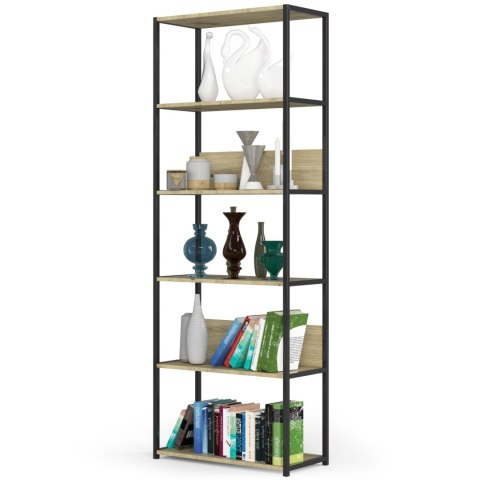 Regał loftowy metalowy 70 cm - czarny-dąb artisan - 6 półek